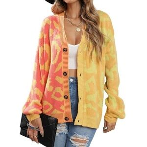 Miss Sparkling colorful leopard print knit cardigan